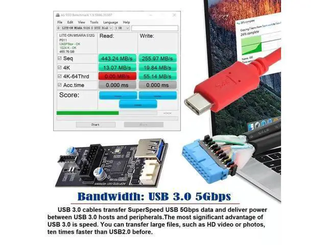 Alt view image 2 of 7 - USB-C & 19/20Pin to USB 3.0 20Pin + Type-E Adapter Splitter, 5Gbps