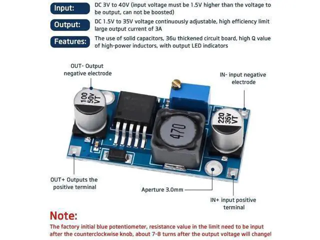 Alt view image 2 of 6 - 5 Pack Adjustable DC-DC Buck Step Down Converter, High Efficiency Voltage Regulator Module, 3A Max, 3V-40V Input 1.5V-35V Output for DIY Electronics