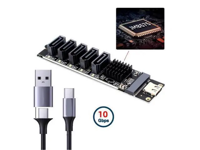 Alt view image 4 of 7 - 10Gbps USB-C to NGFF B+M Key 5-Port SATA Adapter, JMS580+JMB575 Port Multiplier