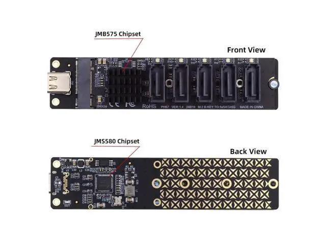 Alt view image 7 of 7 - 10Gbps USB-C to NGFF B+M Key 5-Port SATA Adapter, JMS580+JMB575 Port Multiplier