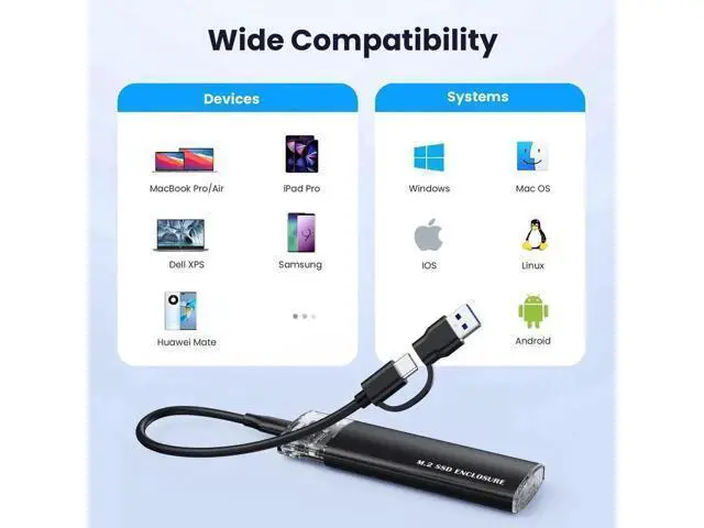 Alt view image 7 of 7 - USB 3.1 Gen 2 10Gbps Type-C M.2 NVMe & SATA SSD Enclosure Adapter, Supports M-Key/B+M Key SSD in 2230/2242/2260/2280 Sizes