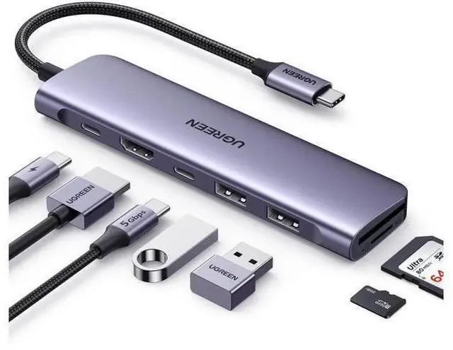 Main image of UGREEN Revodok 1071 7-in-1 USB C Multiport Dock, 4K HDMI Output, 100W PD Charging, 5Gbps USB-C & Dual USB-A Data Ports, SD TF Card Reader for USB-C Laptops Tablets
