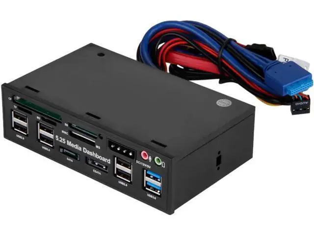 Alt view image 2 of 6 - 5.25 Inch Multifunction Media Dashboard Front Panel, Internal Card Reader with USB 2.0, USB 3.0 20Pin Header, e-SATA & SATA Ports for Desktop PC Case
