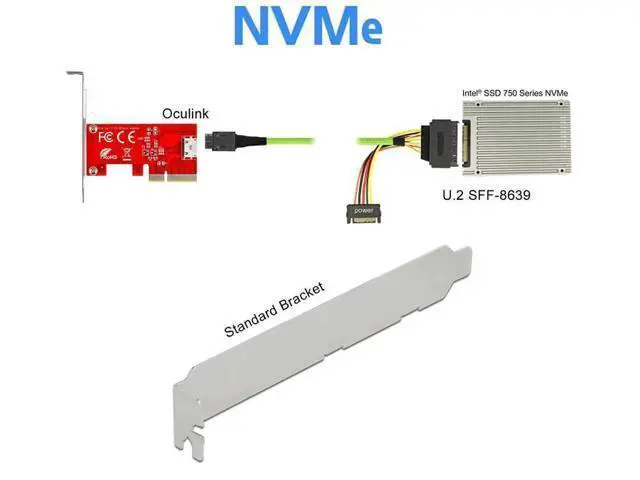 Alt view image 2 of 7 - PCIe 4.0 x4 to OCuLink SFF-8612/SFF-8611 Adapter Card, 64Gbps Host Converter for PCIe NVMe U.2 SSD with Full & Low Profile Bracket