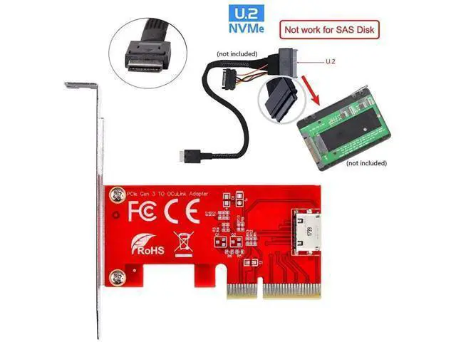 Alt view image 3 of 7 - PCIe 4.0 x4 to OCuLink SFF-8612/SFF-8611 Adapter Card, 64Gbps Host Converter for PCIe NVMe U.2 SSD with Full & Low Profile Bracket