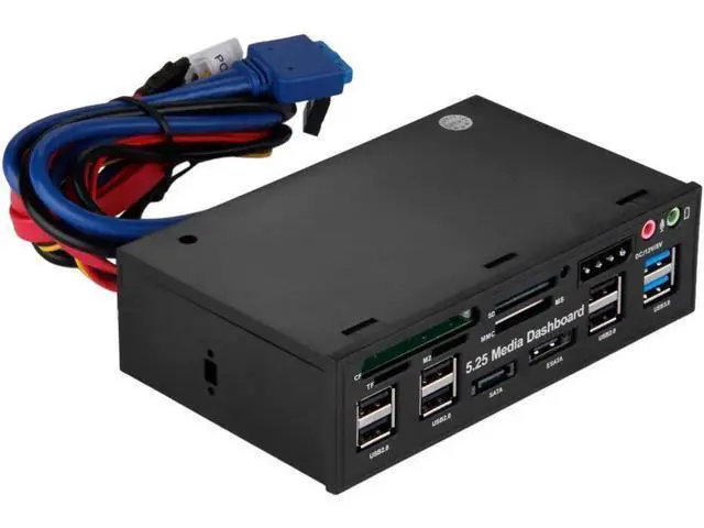 Alt view image 4 of 6 - 5.25 Inch Multifunction Media Dashboard Front Panel, Internal Card Reader with USB 2.0, USB 3.0 20Pin Header, e-SATA & SATA Ports for Desktop PC Case