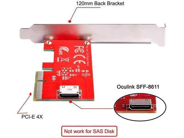Alt view image 6 of 7 - PCIe 4.0 x4 to OCuLink SFF-8612/SFF-8611 Adapter Card, 64Gbps Host Converter for PCIe NVMe U.2 SSD with Full & Low Profile Bracket