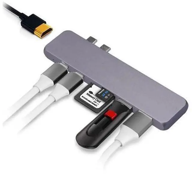 Main image of 7-in-1 USB-C Multiport Hub Adapter with 4K HDMI, Dual USB 3.0, Dual USB-C Data Ports, SD & TF Card Reader, Compatible with MacBook Pro/Air, iMac, Mac Mini, iPhone 15 Series