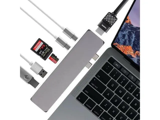 Alt view image 4 of 5 - 7-in-1 USB-C Multiport Hub Adapter with 4K HDMI, Dual USB 3.0, Dual USB-C Data Ports, SD & TF Card Reader, Compatible with MacBook Pro/Air, iMac, Mac Mini, iPhone 15 Series