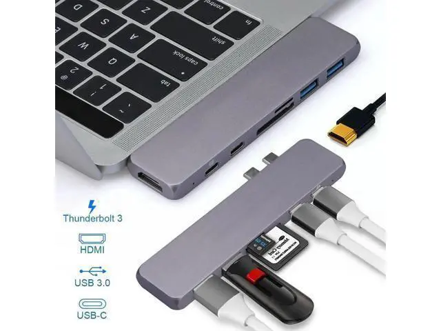 Alt view image 5 of 5 - 7-in-1 USB-C Multiport Hub Adapter with 4K HDMI, Dual USB 3.0, Dual USB-C Data Ports, SD & TF Card Reader, Compatible with MacBook Pro/Air, iMac, Mac Mini, iPhone 15 Series