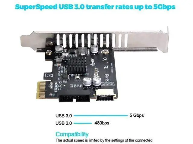 Alt view image 2 of 7 - PCIe 1X to Type-E USB 3.1 + USB 3.0 20Pin Adapter Card, 5Gbps Front Panel Socket Converter for Motherboard