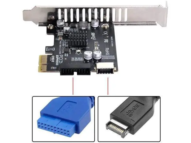 Alt view image 4 of 7 - PCIe 1X to Type-E USB 3.1 + USB 3.0 20Pin Adapter Card, 5Gbps Front Panel Socket Converter for Motherboard