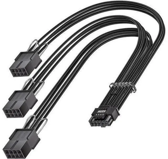 Main image of 30cm Sleeved PCIe 5.0 12VHPWR Extension Cable, 16Pin (12+4/12V-2x6) Male to 3×8Pin PCIe Female GPU Power Adapter Cord, Compatible with RTX 5080 5070 5070Ti 3090Ti 4070Ti 4080 4090
