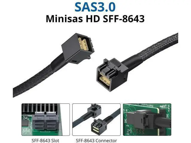Alt view image 2 of 4 - 1m/3.3ft 2 Pack Internal 12G Mini SAS HD Cable SFF-8643 to SFF-8643 with Sideband, 100-Ohm Impedance for NVMe Backplane & RAID Card, Support Hot-Swap & SATA
