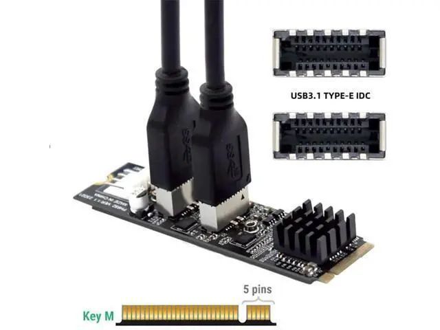 Alt view image 4 of 7 - M.2 M-Key to Dual Type-E USB 3.1 Front Panel Adapter Card, 10Gbps High Speed NGFF Expansion for Motherboard
