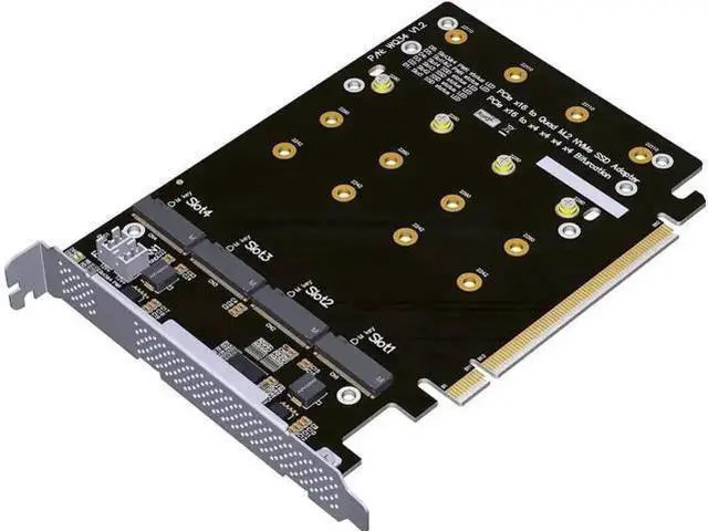 Main image of PCIe 4.0 x16 to 4 M.2 NVMe SSD Expansion Card, Gen4 Full Speed 1-to-4 Quad NVMe Adapter Supports 2242/2260/2280/22110 SSD (Without Heatsink)