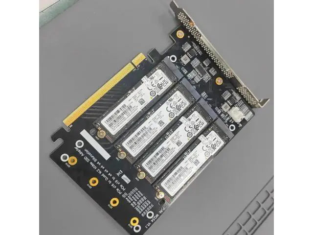 Alt view image 5 of 7 - PCIe 4.0 x16 to 4 M.2 NVMe SSD Expansion Card, Gen4 Full Speed 1-to-4 Quad NVMe Adapter Supports 2242/2260/2280/22110 SSD (Without Heatsink)