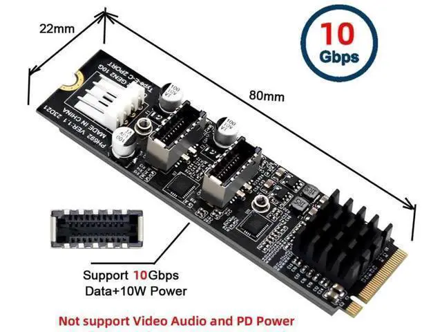 Alt view image 6 of 7 - M.2 M-Key to Dual Type-E USB 3.1 Front Panel Adapter Card, 10Gbps High Speed NGFF Expansion for Motherboard
