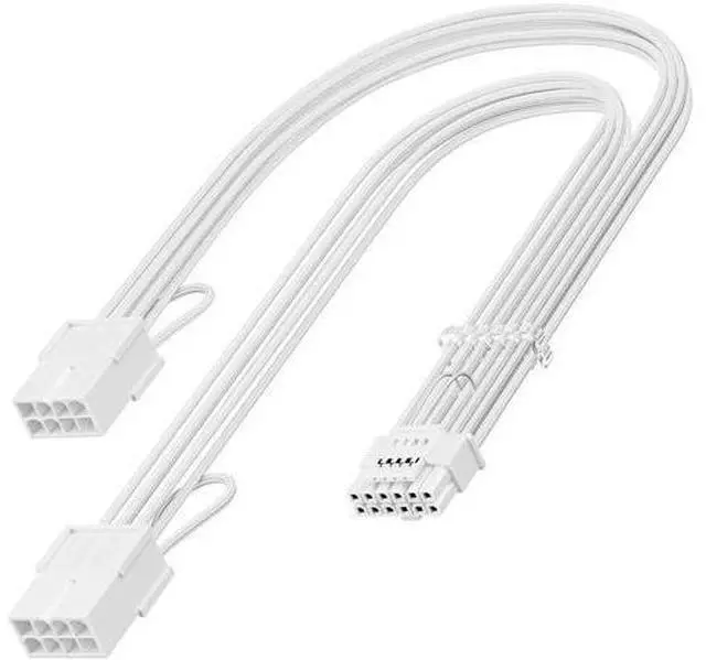 Main image of White PCIe 5.0 12VHPWR GPU Extension Cable, 16Pin(12+4) 12V-2x6 Male to Dual 8Pin(6+2) Female Sleeved Power Cord, 16AWG, Compatible with RTX 4070 Ti/4090/4080/3090 Ti