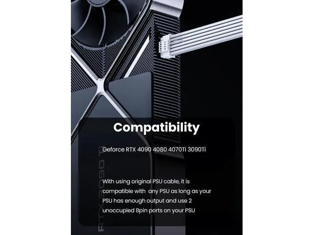 Alt view image 5 of 7 - White PCIe 5.0 12VHPWR GPU Extension Cable, 16Pin(12+4) 12V-2x6 Male to Dual 8Pin(6+2) Female Sleeved Power Cord, 16AWG, Compatible with RTX 4070 Ti/4090/4080/3090 Ti