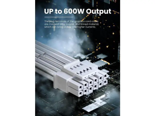 Alt view image 6 of 7 - White PCIe 5.0 12VHPWR GPU Extension Cable, 16Pin(12+4) 12V-2x6 Male to Dual 8Pin(6+2) Female Sleeved Power Cord, 16AWG, Compatible with RTX 4070 Ti/4090/4080/3090 Ti