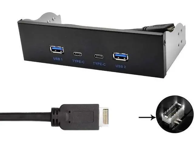 Alt view image 3 of 6 - 5.25 Inch PC Bay USB 3.2 10Gbps Front Panel Hub, 2 USB-C + 2 USB-A 4-Port Case Expansion Adapter, 20Pin Key-A Type-E Motherboard Header Splitter with 2.6FT Internal Cable