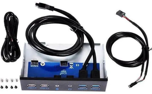 Alt view image 2 of 4 - 5.25 Inch PC Front Panel USB Hub, 2 USB3.0 + 2 USB2.0, HD Audio & Mic Jack, 20Pin Header with 2FT Extension Cable for Desktop Computer Case