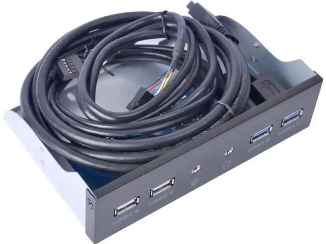Alt view image 3 of 4 - 5.25 Inch PC Front Panel USB Hub, 2 USB3.0 + 2 USB2.0, HD Audio & Mic Jack, 20Pin Header with 2FT Extension Cable for Desktop Computer Case