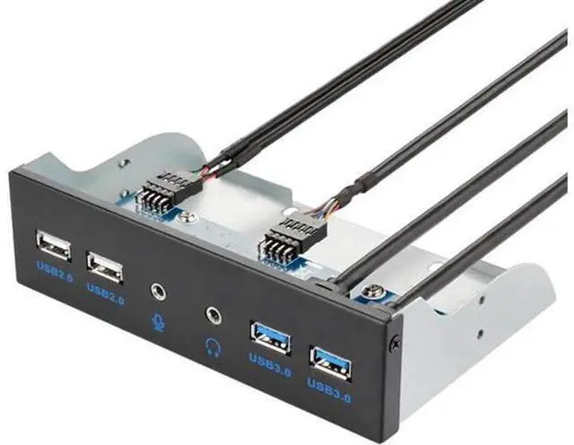 Main image of 5.25 Inch CD-ROM Bay 4-Port Front Panel USB Hub with HD Headphone & Microphone Jack, 2 USB 3.0 + 2 USB 2.0 Stereo Audio Expansion Bracket for Desktop PC Chassis