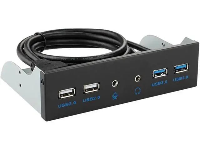 Alt view image 3 of 5 - 5.25 Inch CD-ROM Bay 4-Port Front Panel USB Hub with HD Headphone & Microphone Jack, 2 USB 3.0 + 2 USB 2.0 Stereo Audio Expansion Bracket for Desktop PC Chassis