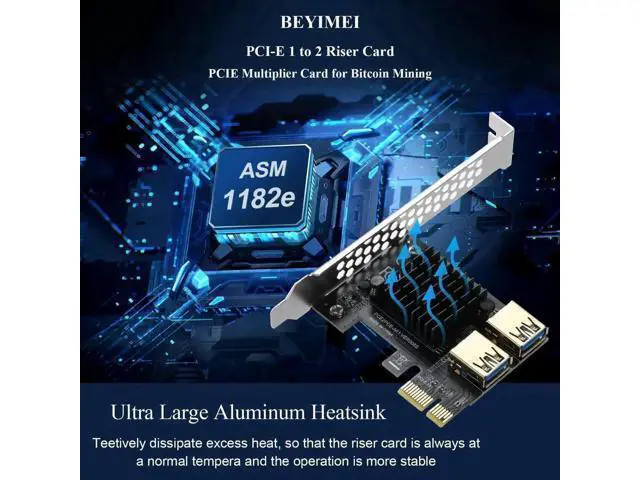 Alt view image 4 of 7 - PCI-E 1X to 2 PCI-E Riser Card, PCIe Multiplier Expansion Card with Dual USB 3.0 Ports, External Extension Adapter for GPU Crypto Mining Rig
