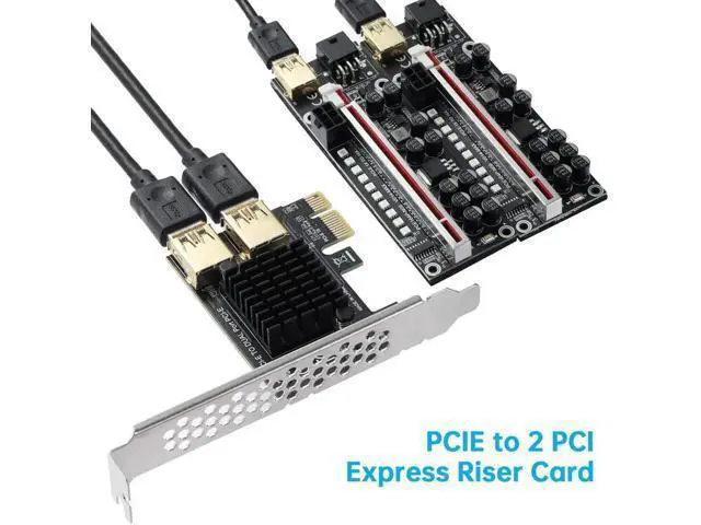 Alt view image 7 of 7 - PCI-E 1X to 2 PCI-E Riser Card, PCIe Multiplier Expansion Card with Dual USB 3.0 Ports, External Extension Adapter for GPU Crypto Mining Rig