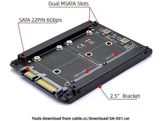 Alt view image 4 of 7 - Dual mSATA to 2.5" SATA RAID Bridge Adapter Card, Support RAID0/JOBD/Span Mode for 2.5-inch SATA Drive Enclosure