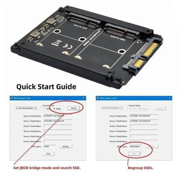 Alt view image 6 of 7 - Dual mSATA to 2.5" SATA RAID Bridge Adapter Card, Support RAID0/JOBD/Span Mode for 2.5-inch SATA Drive Enclosure