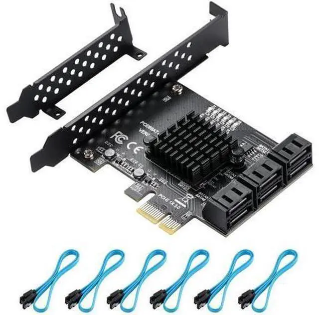Main image of ASM1166 6-Port PCIe SATA 3.0 Expansion Card, 6Gbps with 6 SATA Cables & Low Profile Bracket