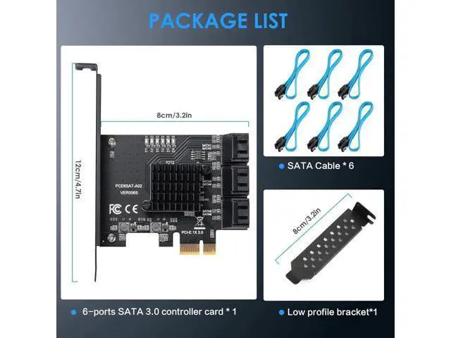 Alt view image 2 of 7 - ASM1166 6-Port PCIe SATA 3.0 Expansion Card, 6Gbps with 6 SATA Cables & Low Profile Bracket