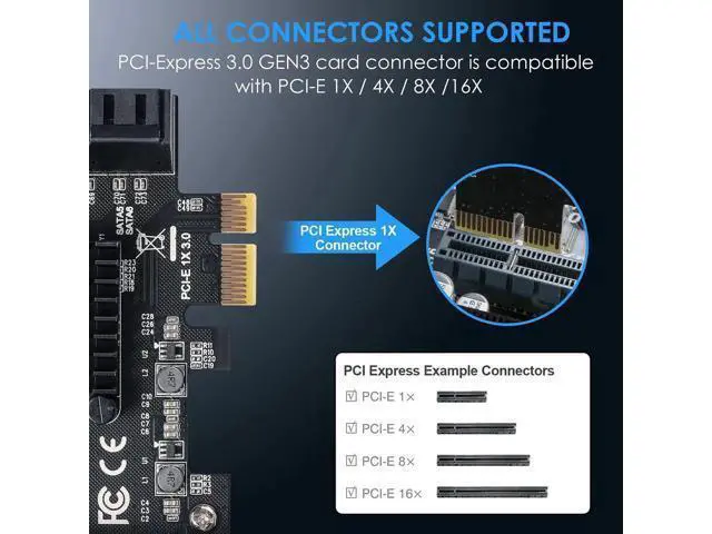 Alt view image 3 of 7 - ASM1166 6-Port PCIe SATA 3.0 Expansion Card, 6Gbps with 6 SATA Cables & Low Profile Bracket