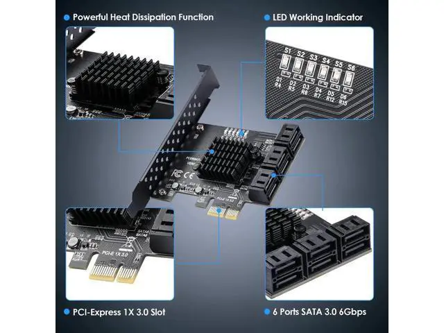 Alt view image 6 of 7 - ASM1166 6-Port PCIe SATA 3.0 Expansion Card, 6Gbps with 6 SATA Cables & Low Profile Bracket
