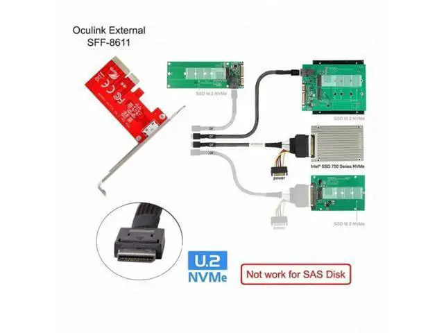 Alt view image 7 of 7 - PCIe 3.0 4.0 x4 to OCuLink SFF-8612 SFF-8611 Host Adapter Card for External NVMe SSD eGPU with Bracket