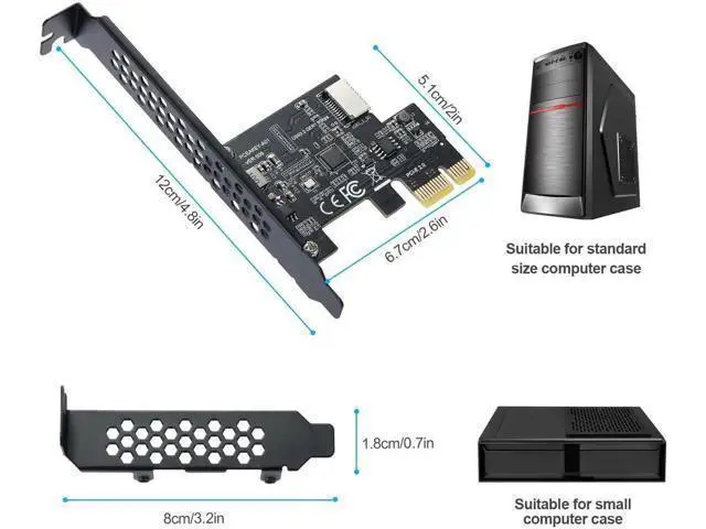 Alt view image 2 of 7 - PCIe 1X to USB 3.2 Gen1 Type-E Expansion Card 5Gbps with ASM1042A