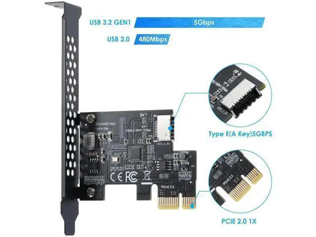 Alt view image 5 of 7 - PCIe 1X to USB 3.2 Gen1 Type-E Expansion Card 5Gbps with ASM1042A