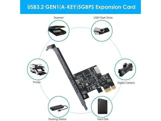 Alt view image 6 of 7 - PCIe 1X to USB 3.2 Gen1 Type-E Expansion Card 5Gbps with ASM1042A