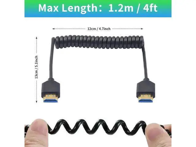 Alt view image 3 of 6 - 14FT Retractable Coiled Ultra High Speed HDMI 2.1 Cable, 48Gbps Supports 8K@60Hz 4K@240Hz HDR, Compatible with Atomos Ninja V Sony A7SIII Canon C300/C500 Ronin RS2 Monitor Capture Card PS5