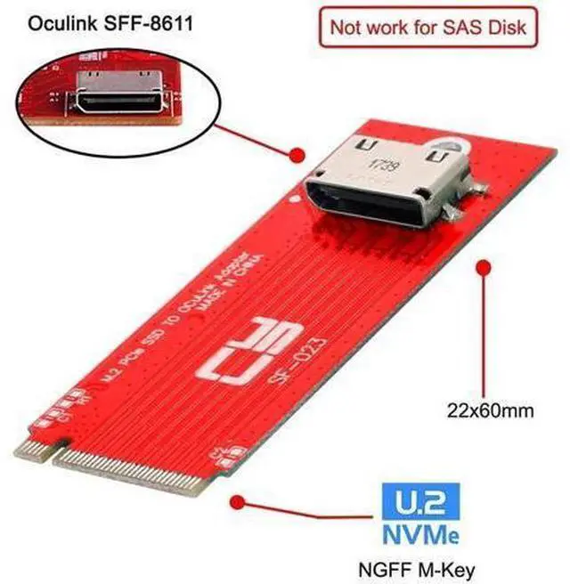 Alt view image 2 of 7 - M.2 M-Key to OCuLink SFF-8612 SFF-8611 Adapter, PCIe 4.0 for 2260 NVMe SSD