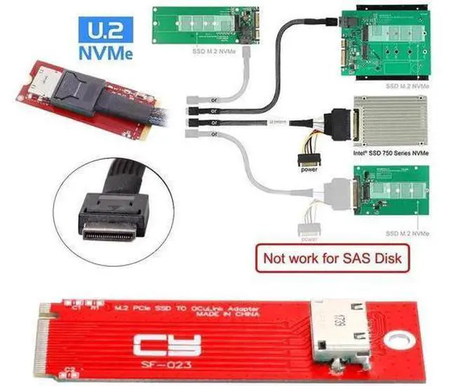 Alt view image 6 of 7 - M.2 M-Key to OCuLink SFF-8612 SFF-8611 Adapter, PCIe 4.0 for 2260 NVMe SSD