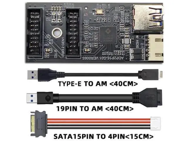 Alt view image 6 of 7 - USB 3.1 Type-E 1 to 2 USB 3.0 19/20Pin Splitter PCBA Adapter Hub Port Multiplier with SATA Power Cable for Desktop Motherboard Front Panel