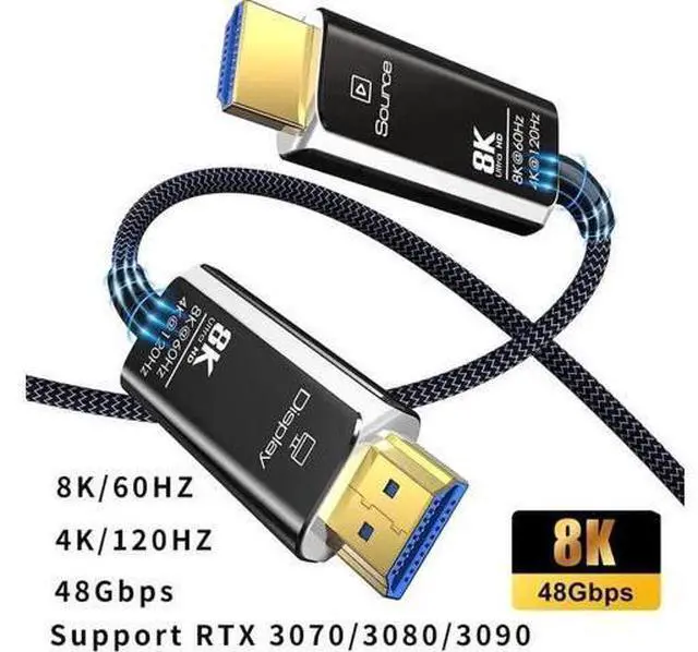 Main image of 3.3FT Braided Nylon Fiber Optic HDMI 2.1 Cable, 48Gbps Ultra High Speed Cord Supports 8K@60Hz 4K@120Hz HDR eARC HDCP 2.3, Slim Flexible for RTX 3080/3090 Xbox Series X PS4/5 LG C9/CX Black & White