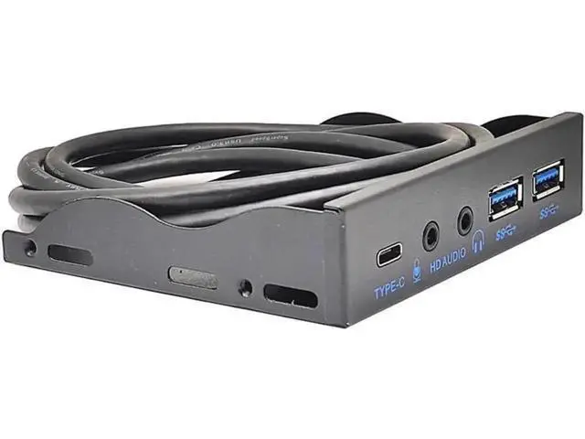 Alt view image 3 of 5 - 3.5 Inch PC Floppy Bay Front Panel Hub, 10Gbps USB 3.2 Gen2 USB-C + 2 USB3.0 Ports with HD Audio Mic Jack, Needs Motherboard 20-Pin USB & USB3.2 Key-A Headers for Desktop Chassis