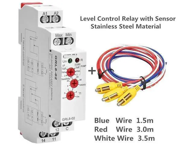Alt view image 3 of 6 - 1PC GRL8-02 Water Level Control Relay with Stainless Probe, AC/DC 24V-240V Liquid Level Controller