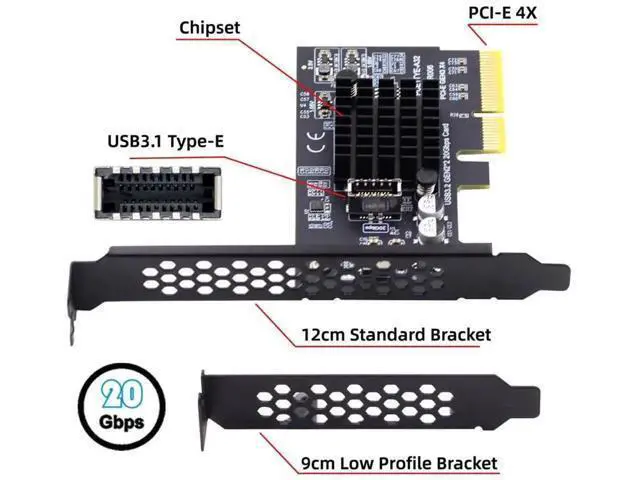 Alt view image 7 of 7 - PCIe x4 to USB 3.2 Gen2 Type-E 20Gbps Front Panel Expansion Card